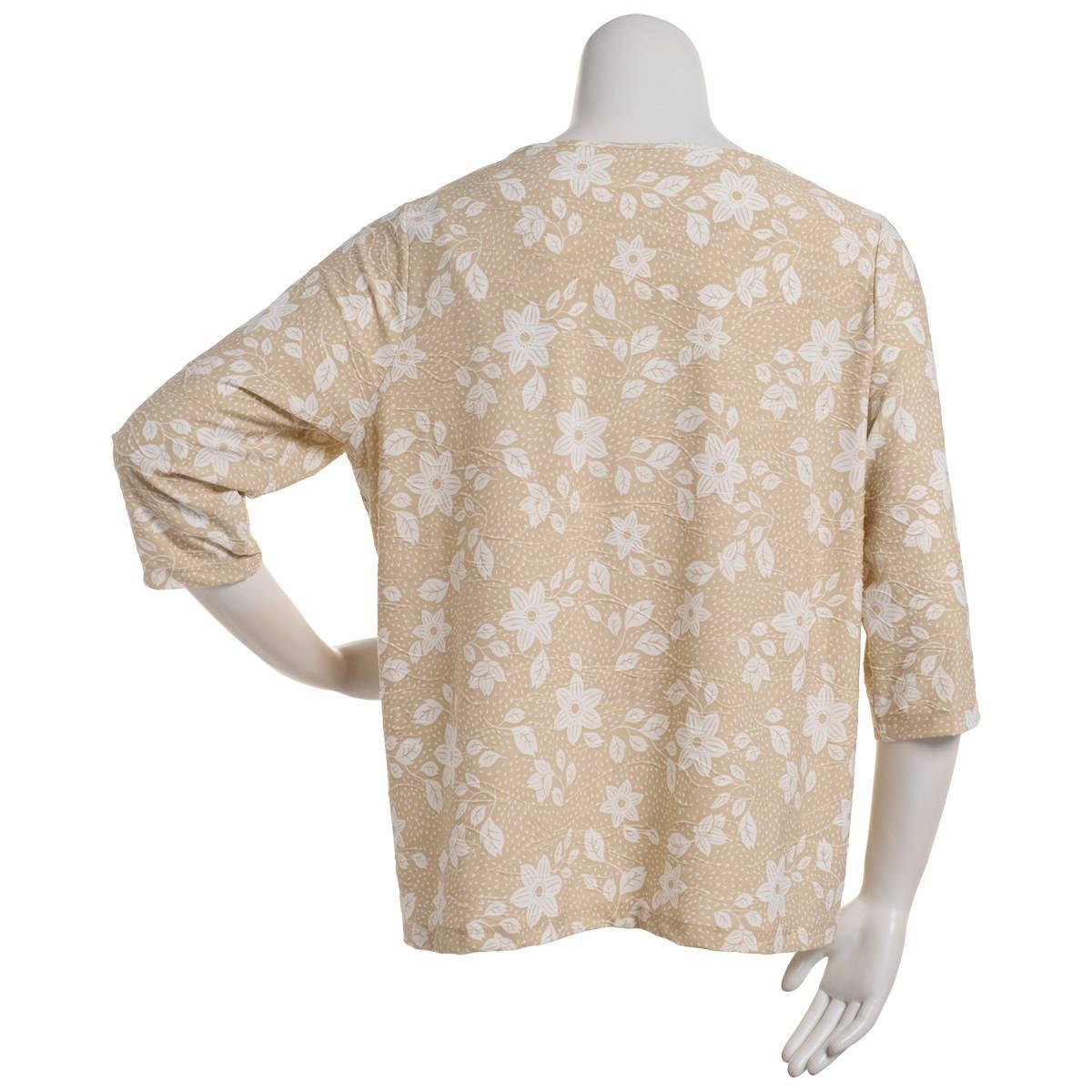Plus Size Emily Daniels 3/4 Sleeve Jacquard Blouse - Tan/White