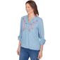 Womens Alfred Dunner Austin Floral Denim Tie Sleeve Blouse - image 3