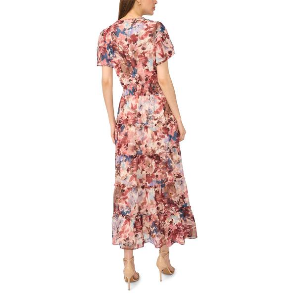 Womens MSK Short Sleeve Floral Chiffon Tiered Maxi Dress