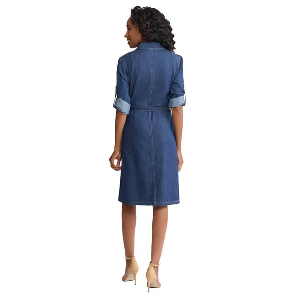 Womens Jones New York Roll Tab Sleeve Belted Shirt Dress
