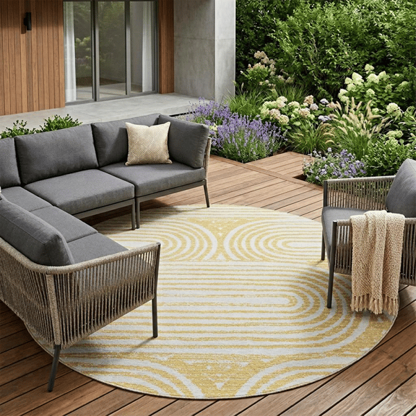 HomeRoots Gold & White Round Abstract Non Skid Area Rug - image 