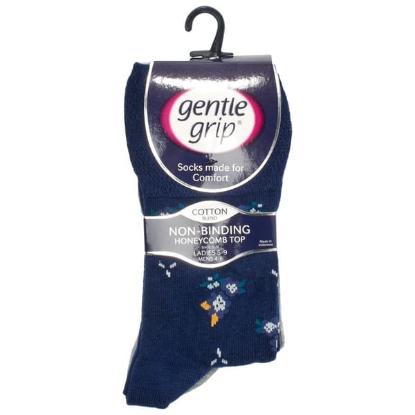 Womens gentle grip 3pk Floral Navy Crew Socks - image 