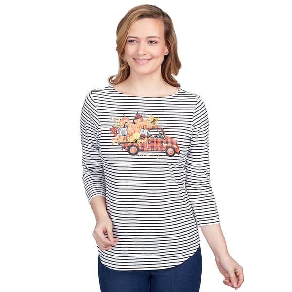 Petite Ruby Rd. Must Haves II Fall Y&#39;all Striped 3/4 Sleeve Tee - image 