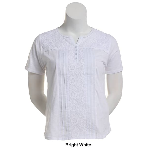 Womens Hasting & Smith Lace Front Henley Pintuck Blouse