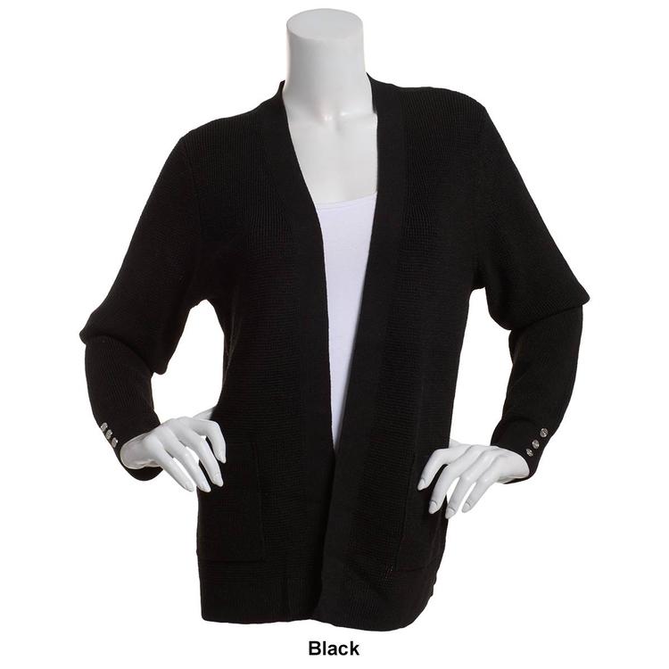 Womens 89th & Madison Long Sleeve Waffle Stitch Open Cardigan