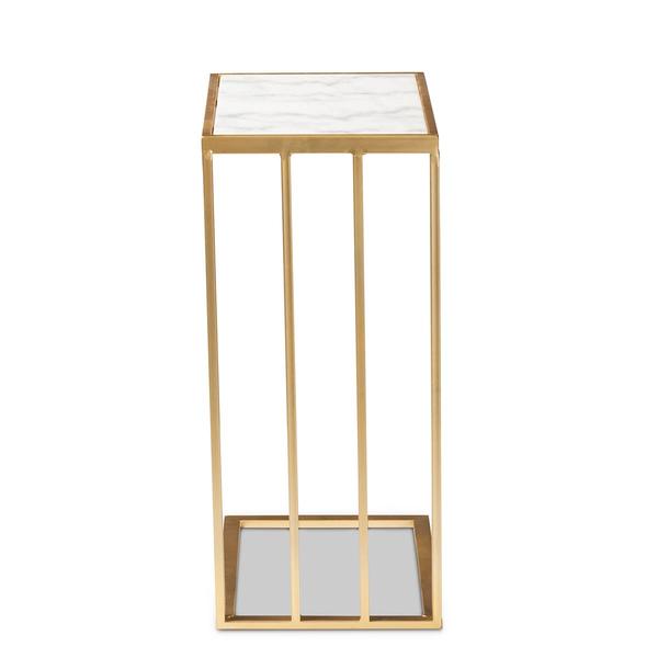 Baxton Studio Parkin C-Shaped End Table with Marble Tabletop