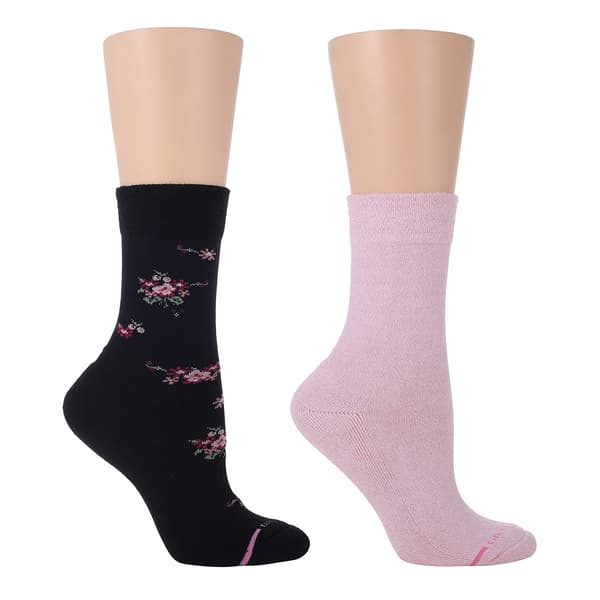 Womens Dr. Motion 2pk. Roses Comfort Top Crew Socks - image 