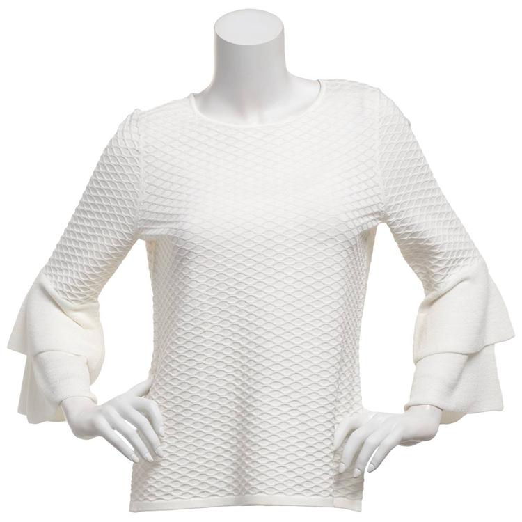 Petite Kasper Long Tiered Sleeve Texture Stitch Sweater