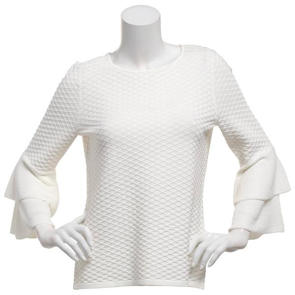 Petite Kasper Long Tiered Sleeve Texture Stitch Sweater - image 