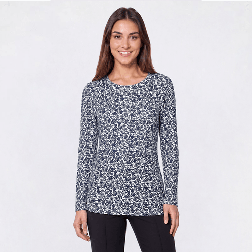 Womens Preswick & Moore® Long Sleeve Floral Leaf Tee