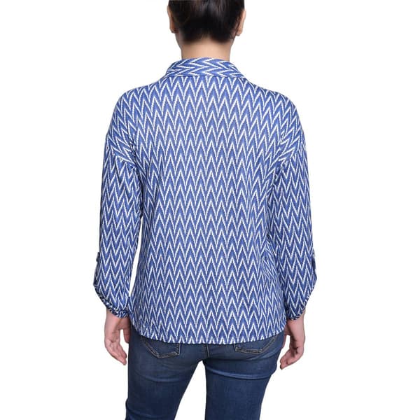 Womens NY Collection Long Sleeve Rolled Tab Chevron Button Front