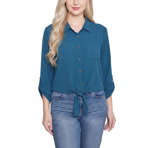 Womens NY Collection 3/4 Sleeve Roll Tab Casual Button Down - image 