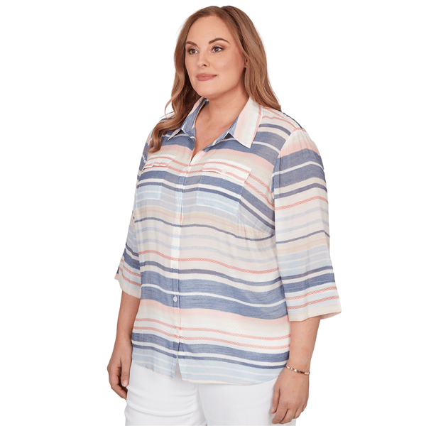 Plus Size Alfred Dunner Port Side Stripe Button Front Blouse