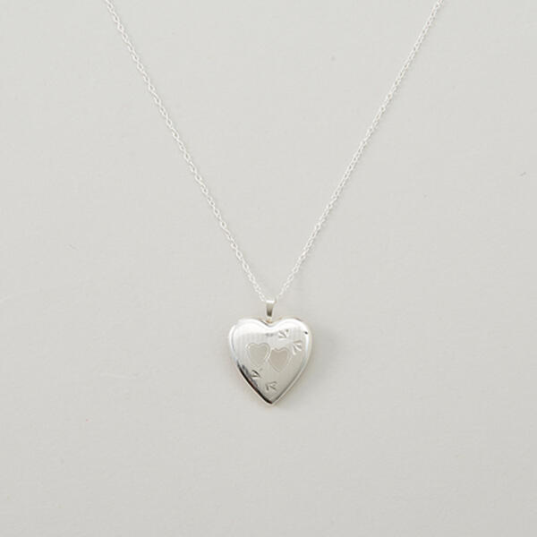 Sterling Silver Double Heart Locket Pendant Necklace - image 