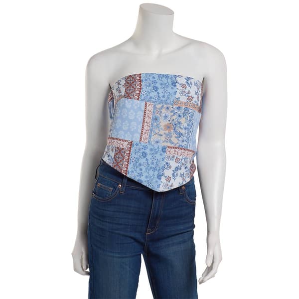 Juniors Madden Girl Patchwork Smock Tie Back Tube Top