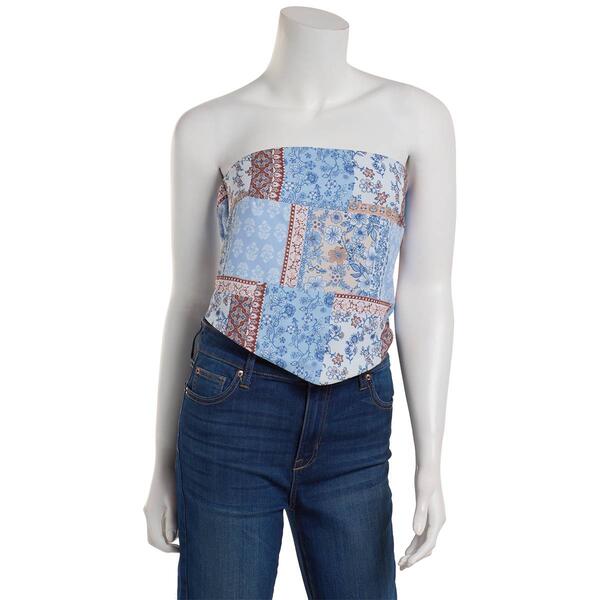 Juniors Madden Girl Patchwork Smock Tie Back Tube Top - image 