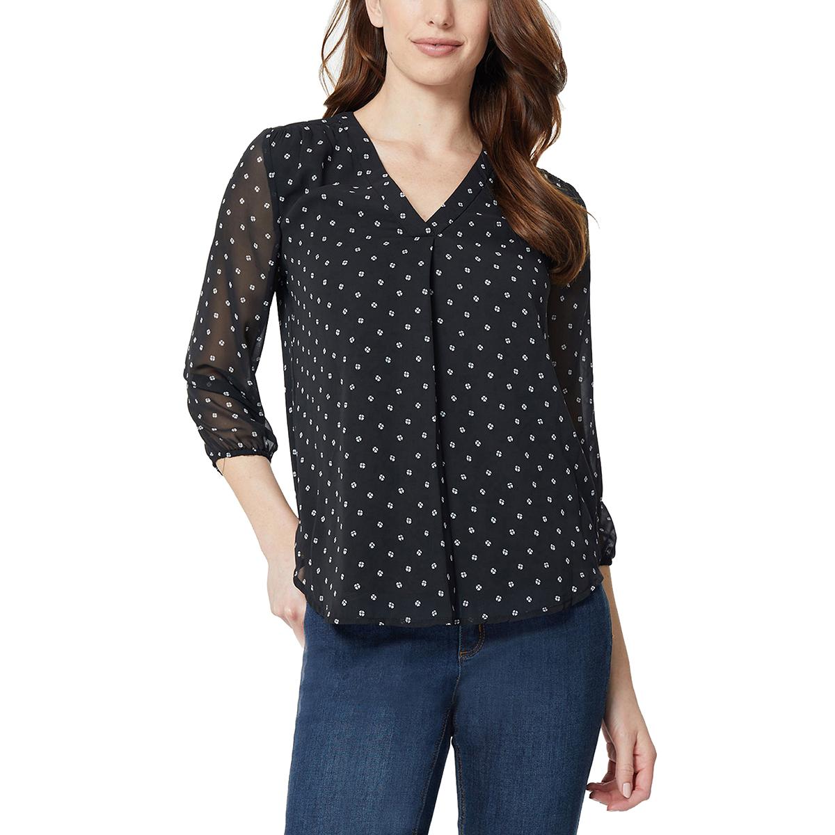 Womens Jones New York Kelly Long Sleeve V-Neck Dot Blouse