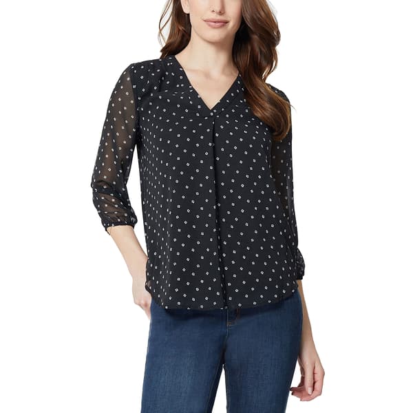 Womens Jones New York Kelly Long Sleeve V-Neck Dot Blouse