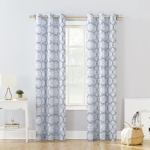 Lotan Medallion Tile Print Woven Grommet Curtain Panel - image 