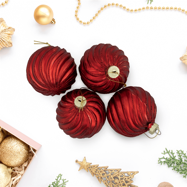 Northlight 4ct. Red Glittery Swirls Christmas Ornaments