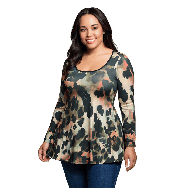 Plus Size 24/7 Comfort Apparel Multi Print Scoop Neck Top