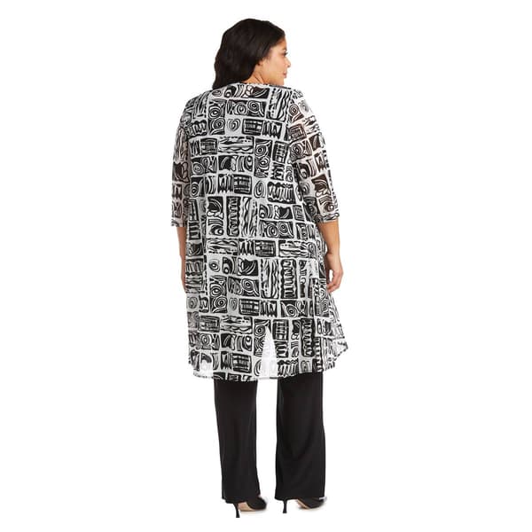 Plus Size R&M Richards 3pc. Mesh Duster Pantsuit - Black/White