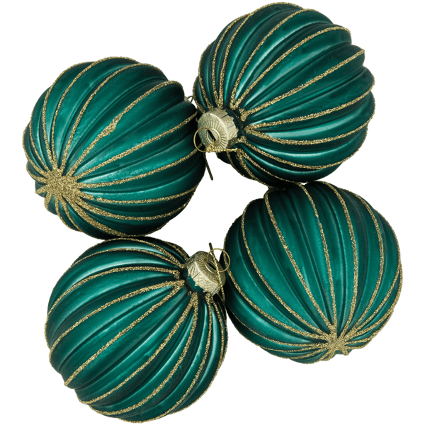 Northlight 4ct. Green Ribbed Lined Glass Christmas Ball Ornaments