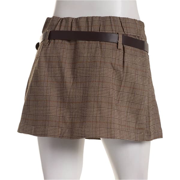 Juniors Hunter & Brown Pleated Plaid Skirt with Belt