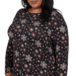 Plus Size Emaline Holiday Festivities Long Sleeve Snowflake Tee