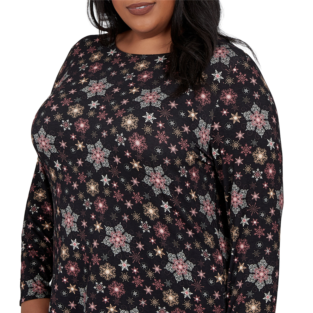 Plus Size Emaline Holiday Festivities Long Sleeve Snowflake Tee