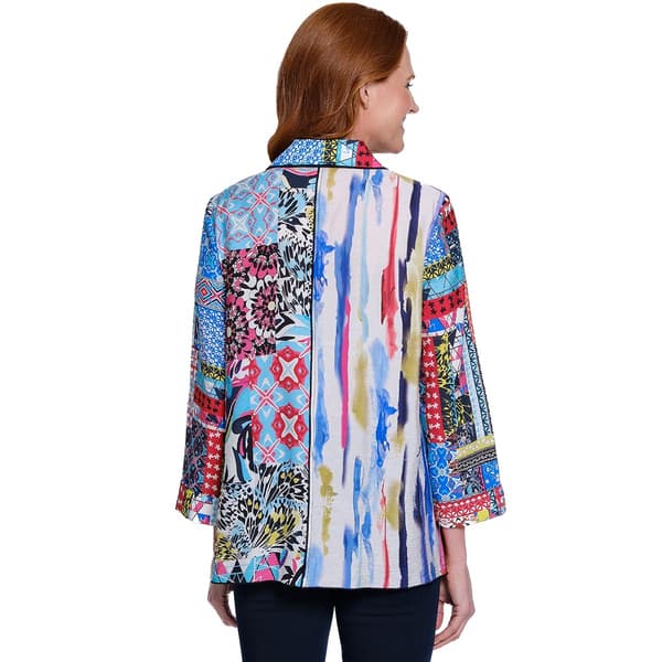 Womens Ali Miles 3/4 Sleeve Button Front Patchwork Blouse