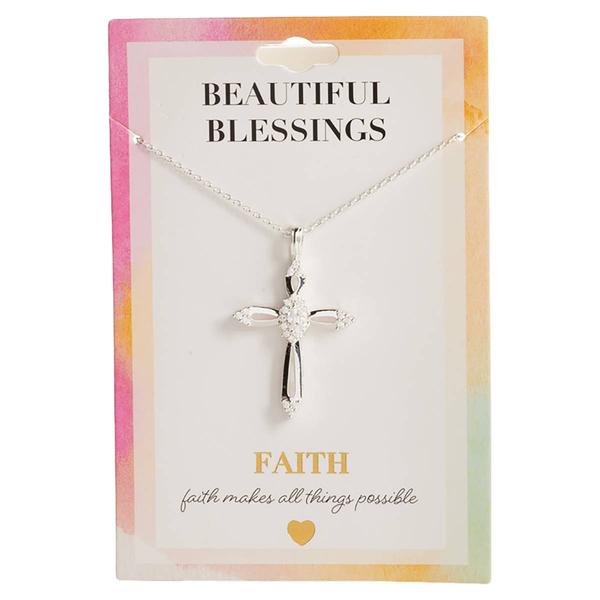 Beautiful Blessings Silver-Tone CZ Marquis Cross Necklace - image 