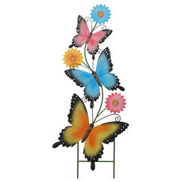 Three Butterflies & Flowers Stake