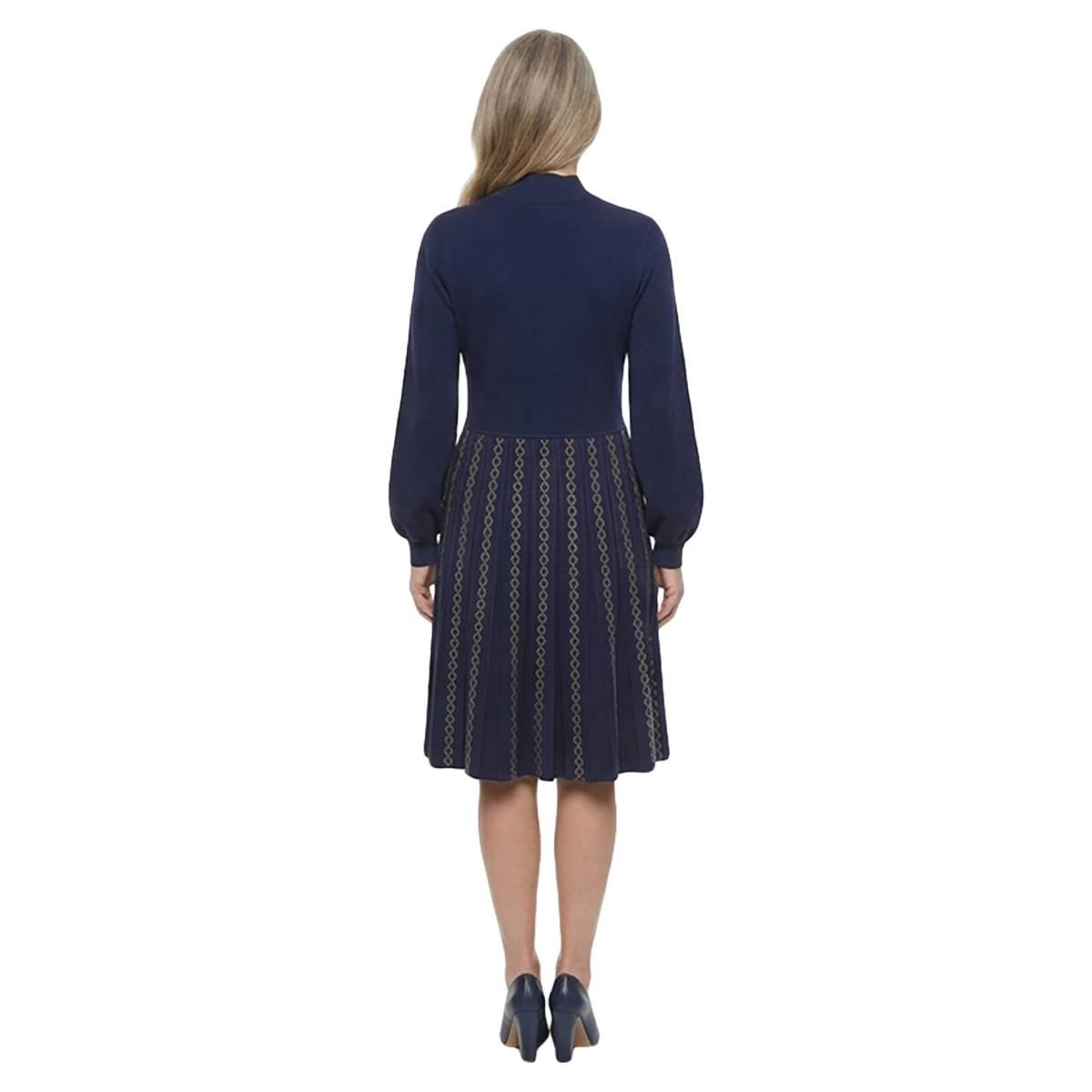 Womens Nina Leonard Long Sleeve Geometric Bottom Sweater Dress