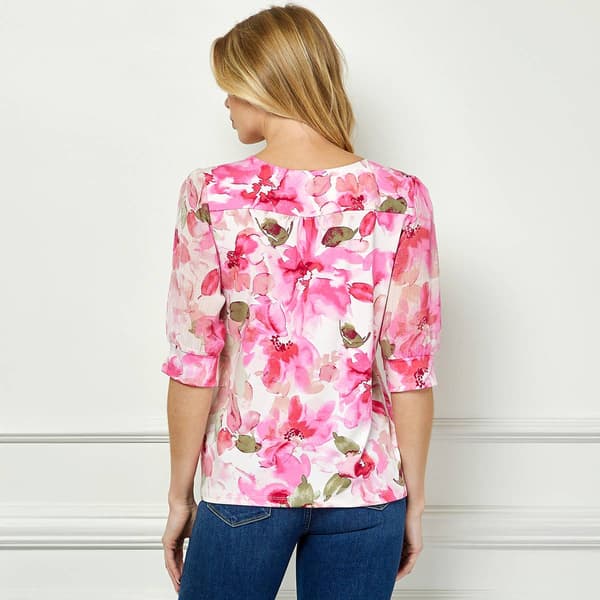 Womens Sara Michelle Elbow Chiffon Sleeve Floral Blouse