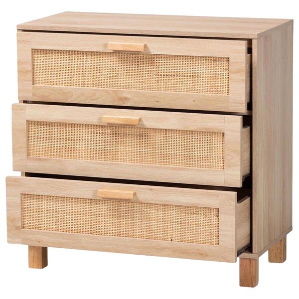 Baxton Studio Sebille Light Brown Wood 3-Drawer Storage Chest