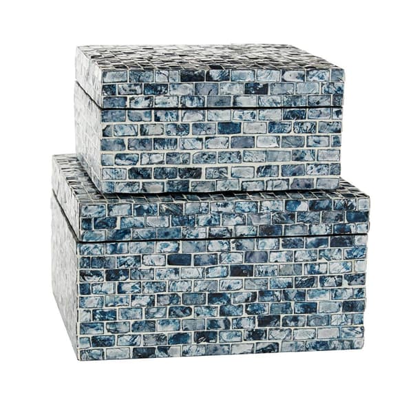 9th & Pike&#40;R&#41; Blue Shell Mosaic Wood Storage Boxes - Set of 2 - image 