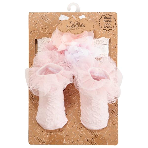 Baby Girl Baby Essentials Floral Lace Headband & Socks Set - image 