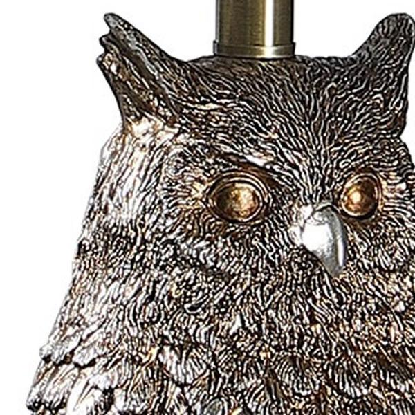 HomeRoots 28in. Antiqued Silver Resin Owl Table Lamp