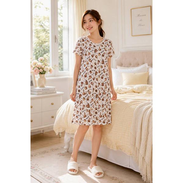 Womens Poppy & Clay Short Sleeve Coffee Nightgown