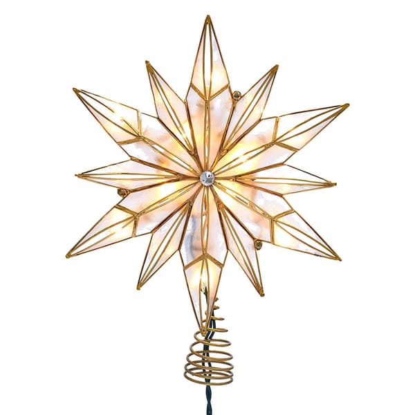 Kurt Adler 10-Light 12-Point Capiz Star & Center Gem Treetop - image 