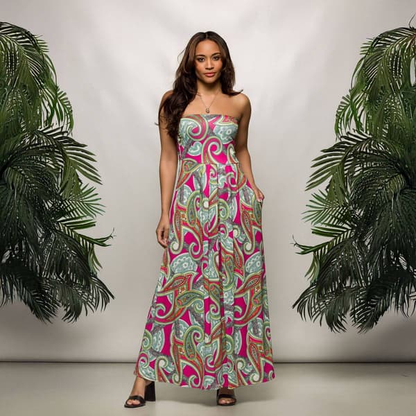 Womens 24/7 Comfort Apparel Pink Paisley Strapless Maxi Dress