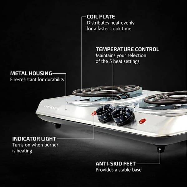 Ovente Electric Double Coil Burner 6 & 5.75in. Cooktop  - Silver