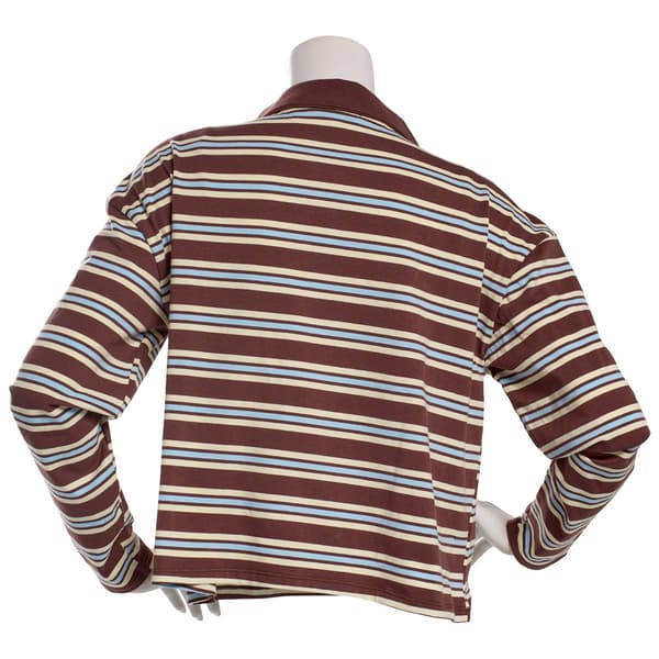 Juniors No Comment Long Sleeve Stripe Boxy Polo Pullover