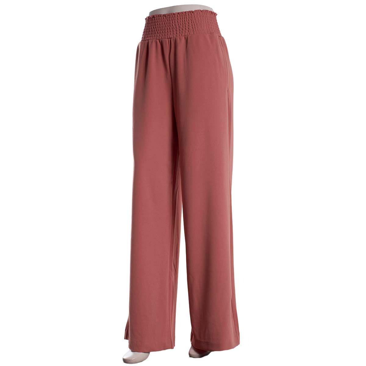 Womens One 5 One Knit Crepe Smocked Waist Wide Leg Pants