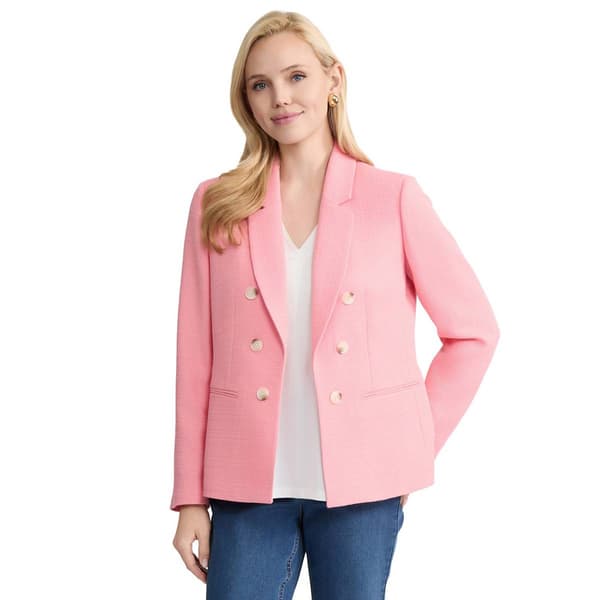 Petite Jones New York Solid Faux Double Breasted Tweed Blazer - image 