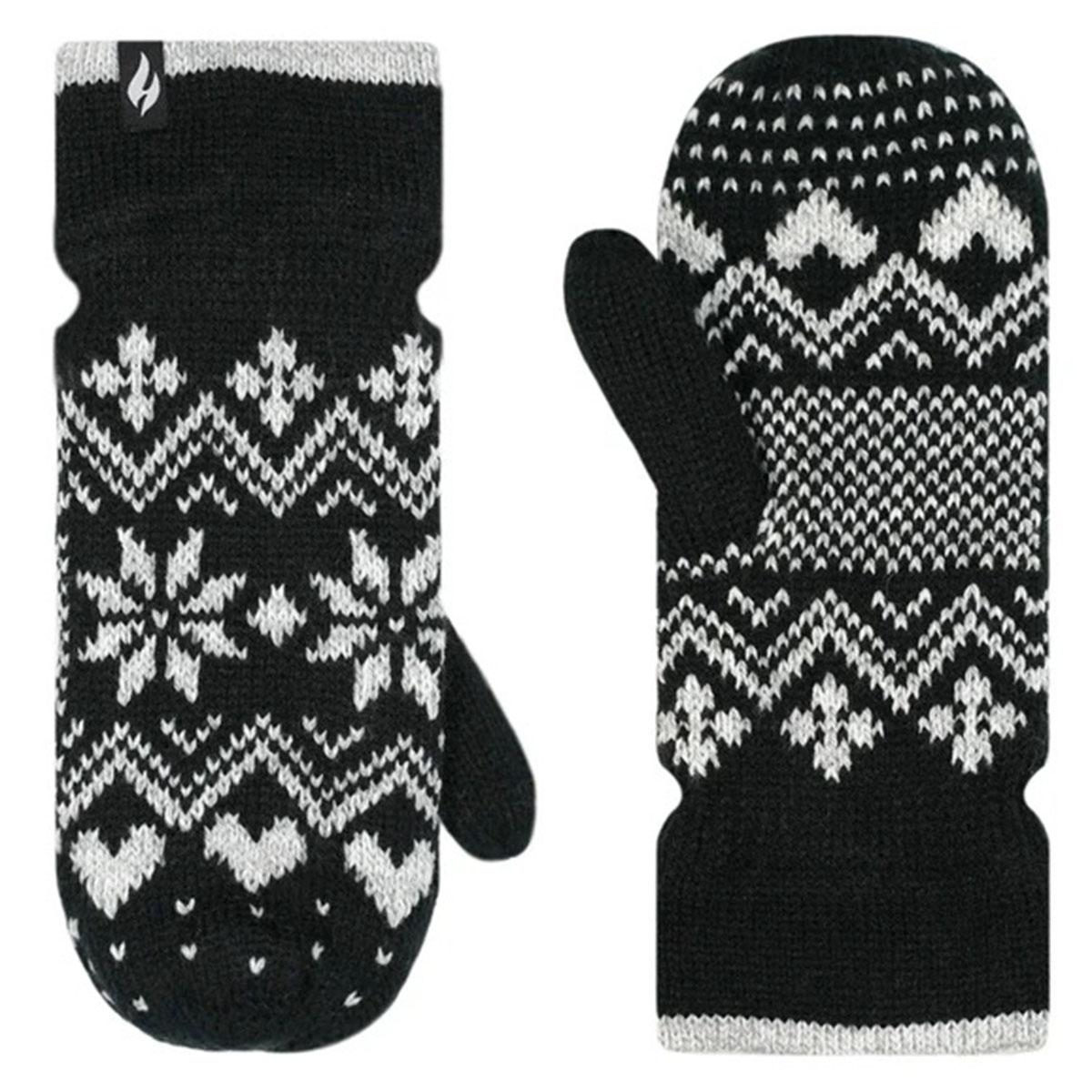 Womens Heat Holders Brussels Geometric Mittens - Black