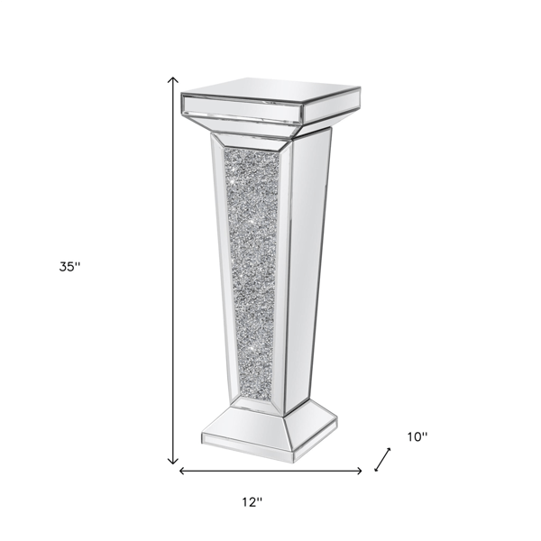 HomeRoots Silver Glass & Faux Crystals Pedestal Accent Table
