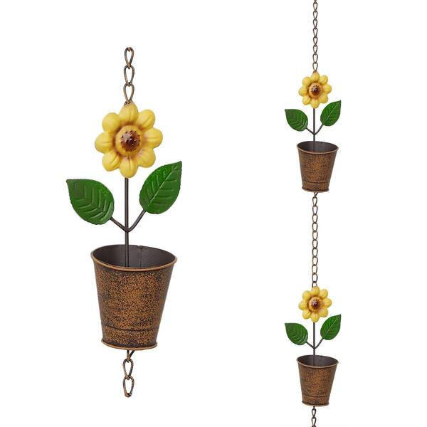 Alpine Metal Hanging Sunflower Pot Chain Rain Catcher - image 