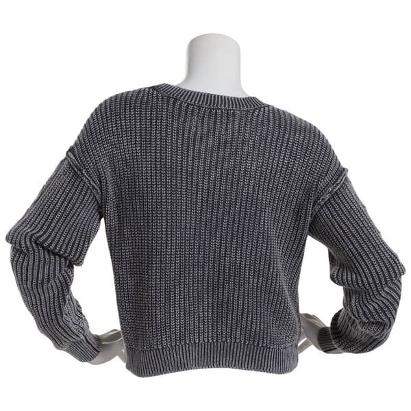 Juniors No Comment Onyx Mineral Washed Cable Knit Sweater